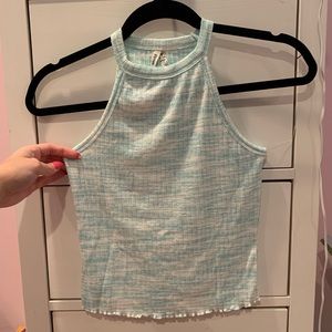 Teal Ribbed Halter Neck Top (slightly cropped)
